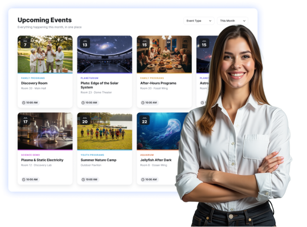 Build an event calendar visitors can search, filter, and act on