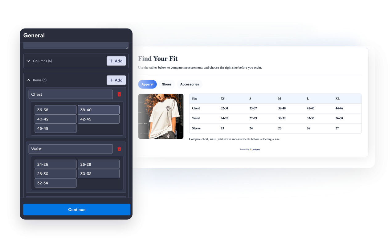 Build editable measurement tables