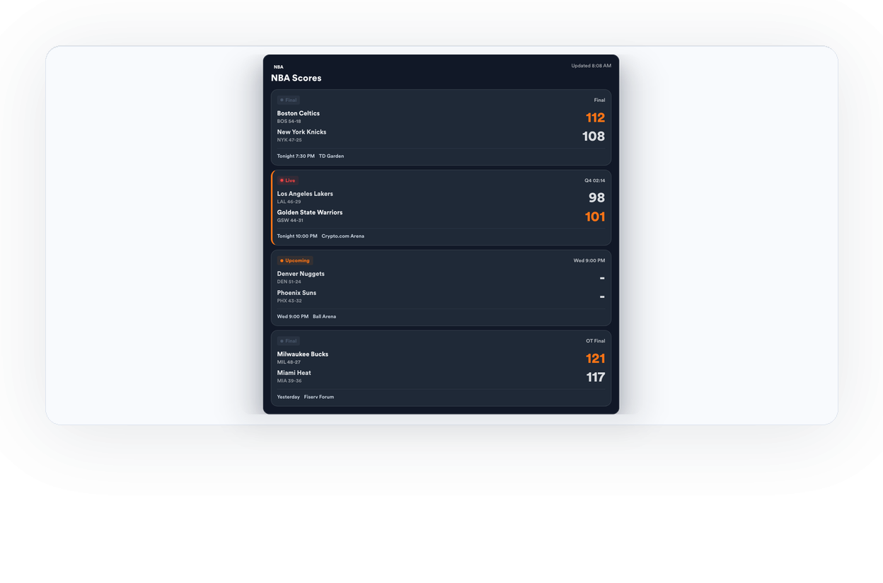 NBA Scores Widget for Website | Jotform Website Widgets