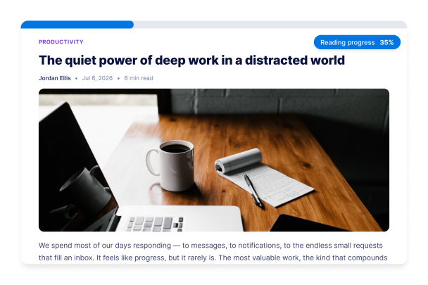 Reading Progress Widget Features for Long-Form Pages