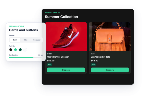 Customize Layout, Cards, and Product Buttons