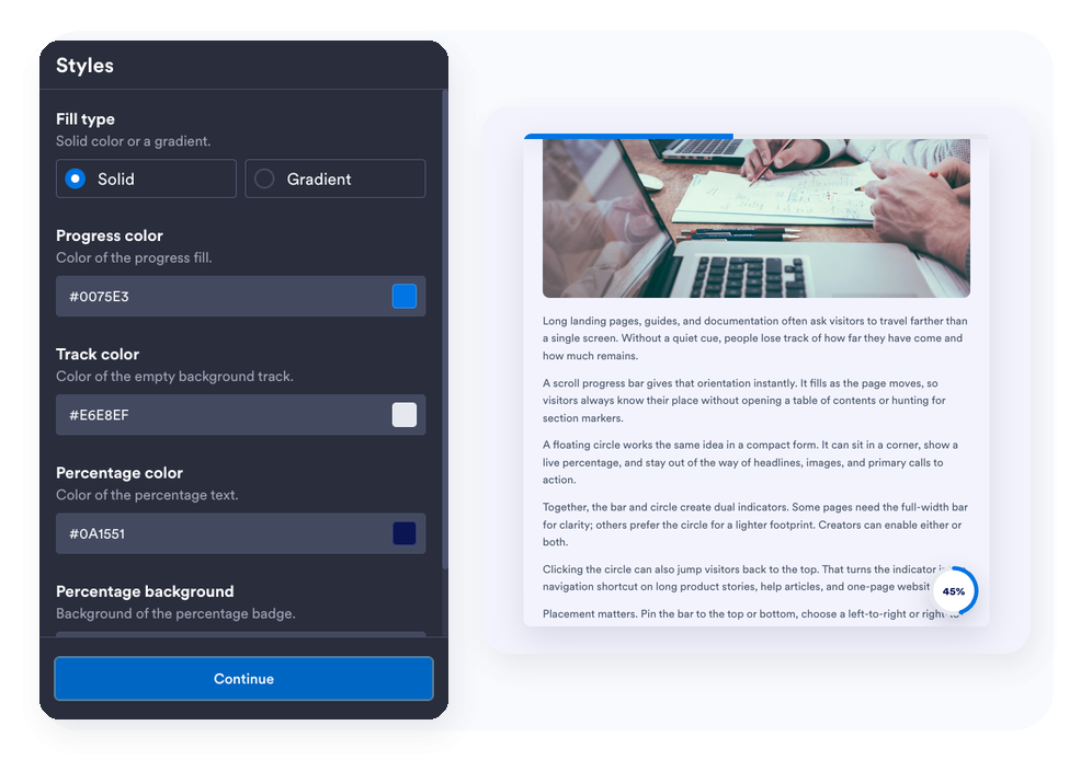 Style colors and layout