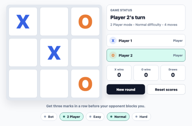 Choose Bot or 2-Player Mode