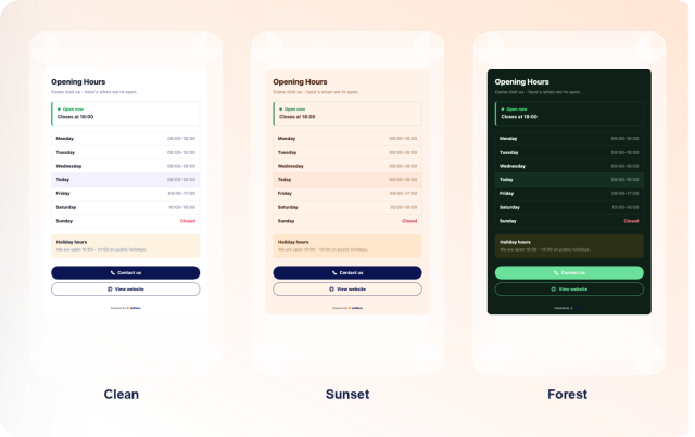 Choose a Business Hours Template and Color Scheme