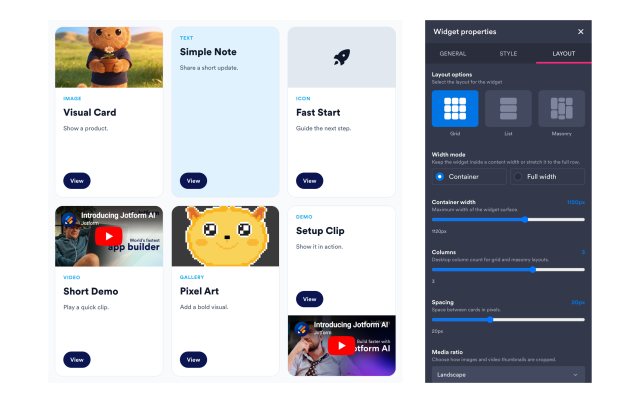 Choose Grid, List, or Masonry Layouts