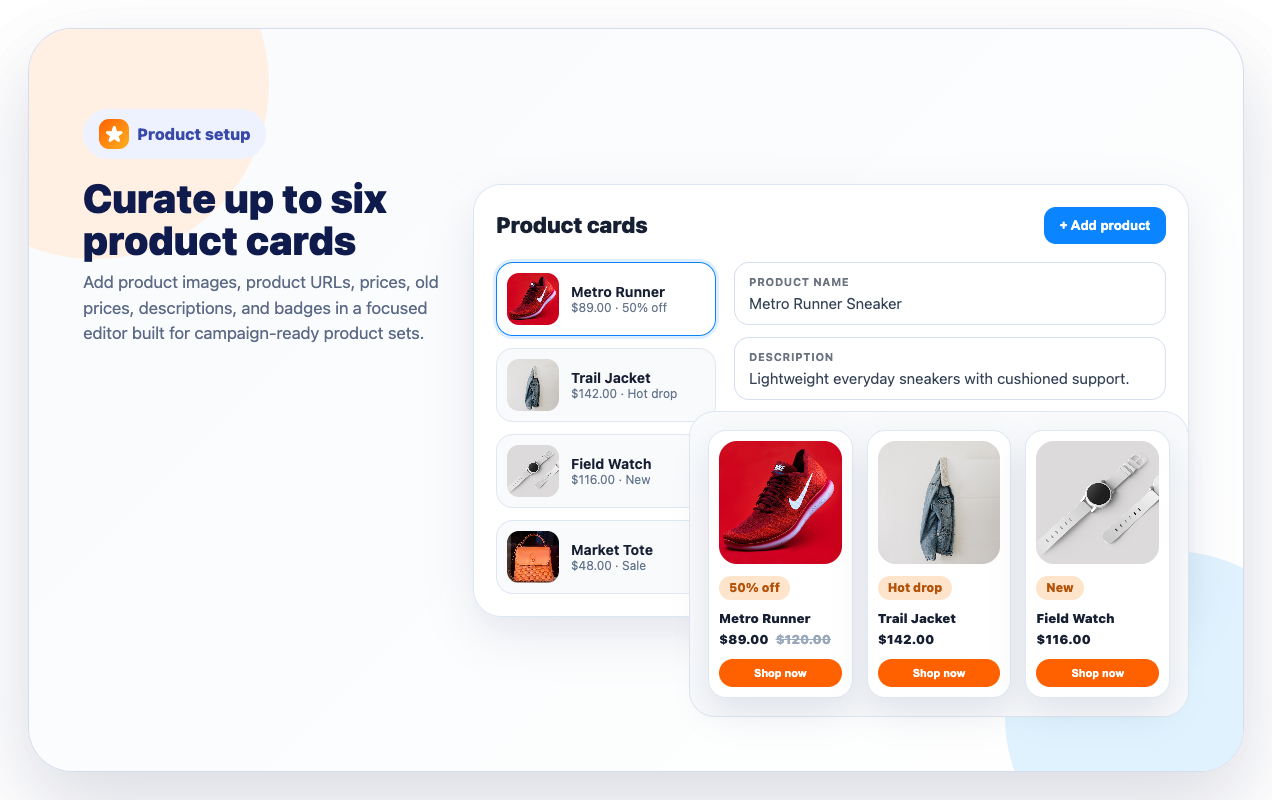 Curate up to six products