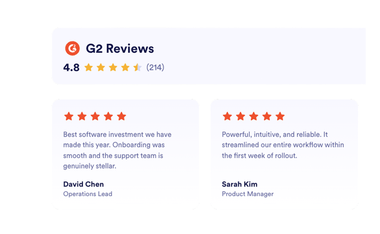 Display your G2 rating with review cards