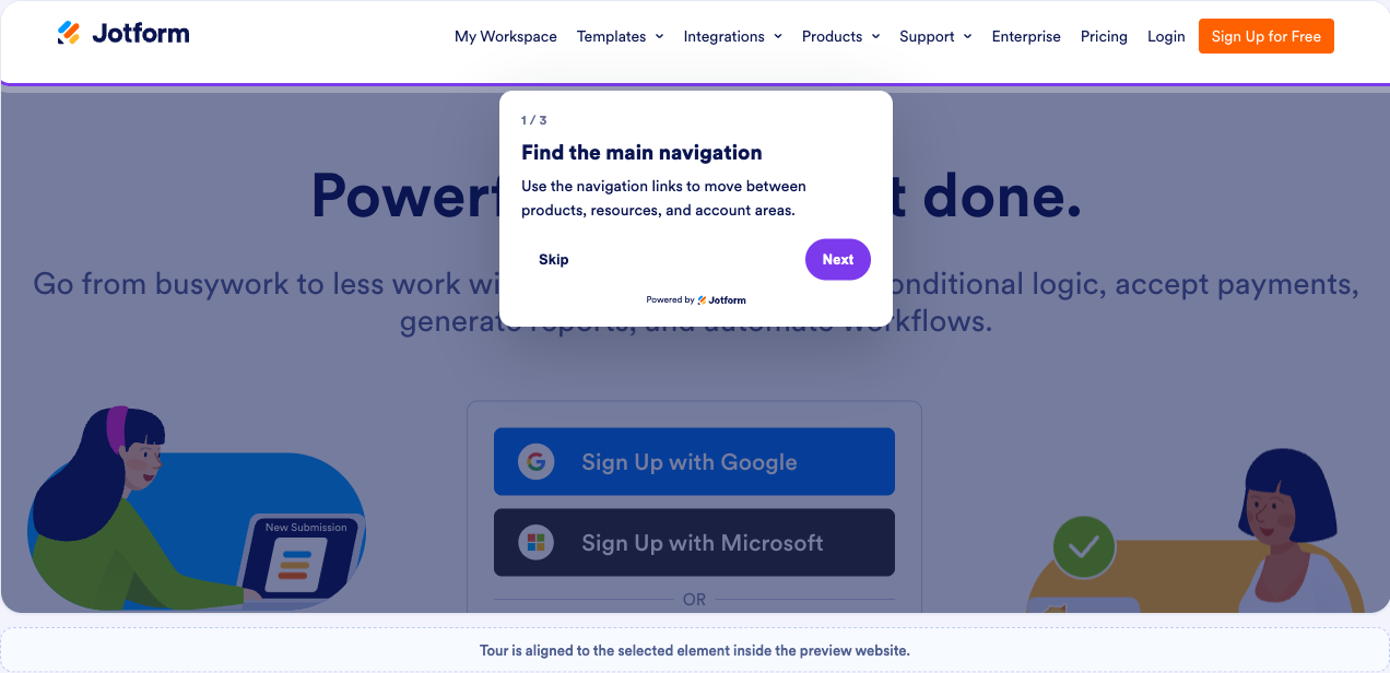 Turn key page areas into a guided path