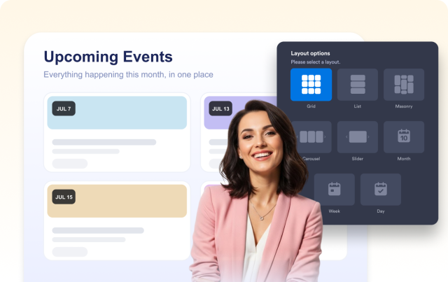 Choose list, grid, calendar, or slider layouts