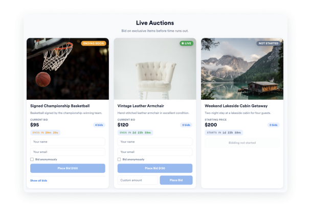 Create Your Own Auction Widget in Seconds for Your Website
