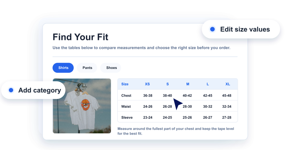 Add your measurements