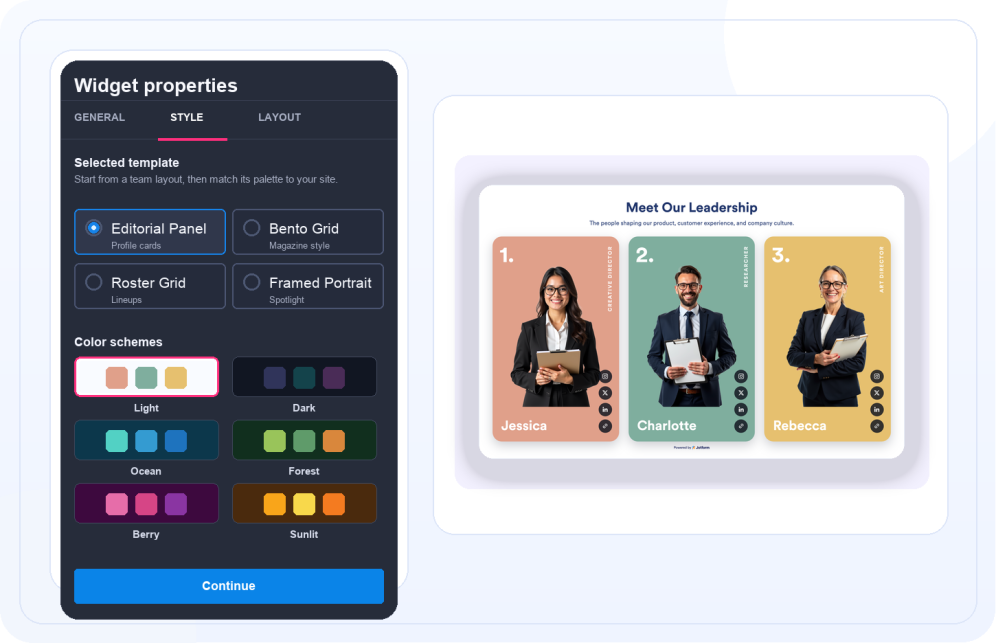 Choose a team template and color scheme