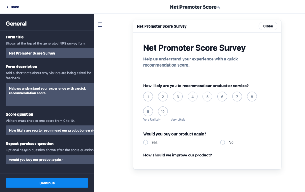 Edit the feedback form