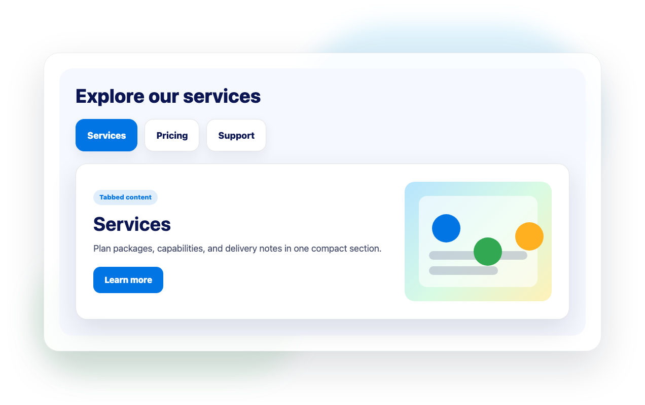 Build Each Tab with Text, Images, and Buttons