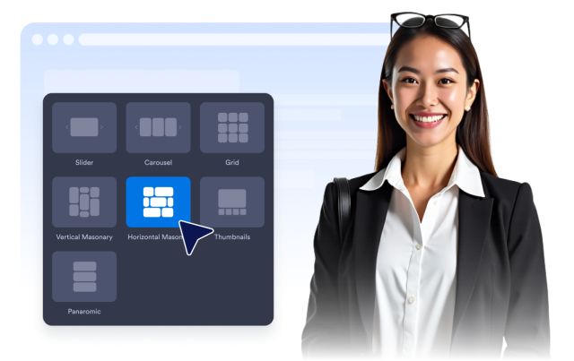 Choose Slider, Carousel, Grid, Masonary, Thumbnails, or Panoramic Layouts