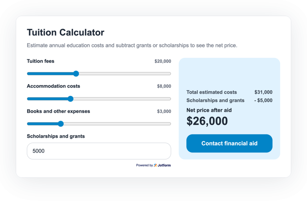 Tuition Calculator Widget