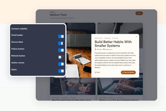 Let readers open full stories in a modal