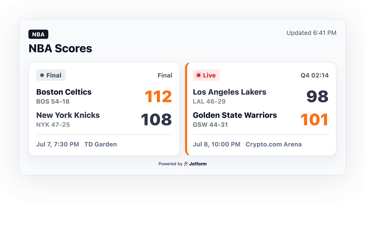 Show NBA matchups at a glance
