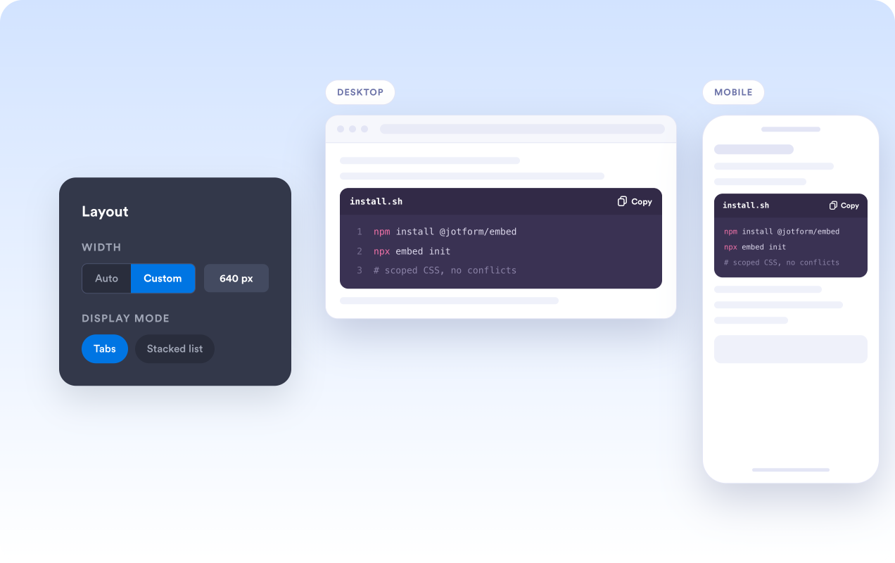Control layout and embed behavior