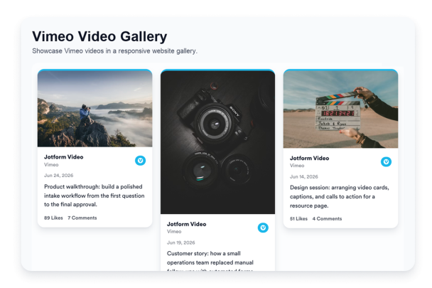 Vimeo Video Gallery Widget Features