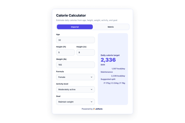 Estimate BMR, TDEE, and Goal Calories on Your Website