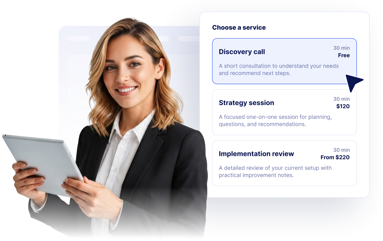 Show services with duration and pricing