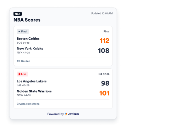 Create Your Own NBA Scores Widget in Seconds for Your Website