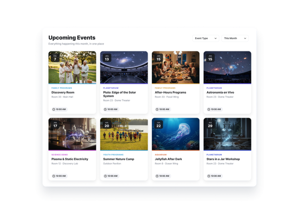 Build an event calendar visitors can search and act on