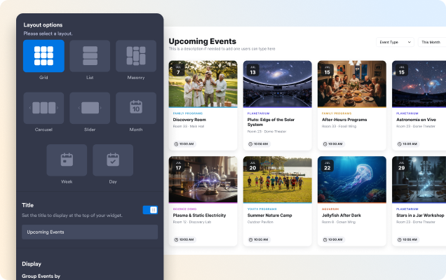 Show events in the layout that fits your page