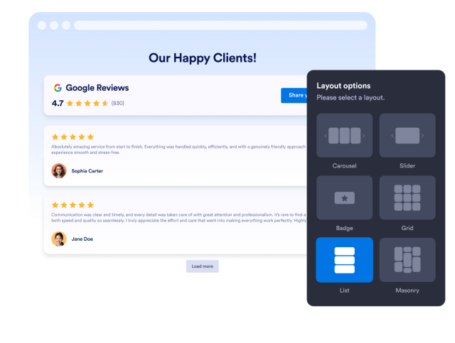 Display Google Reviews in Multiple Layouts