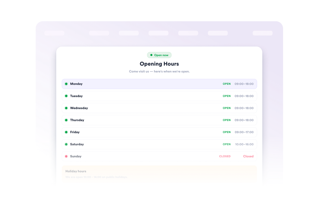 Control weekly hours and live status