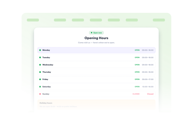 Display Weekly Hours and Live Status