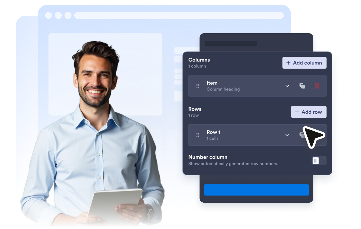 Build tables in a visual editor