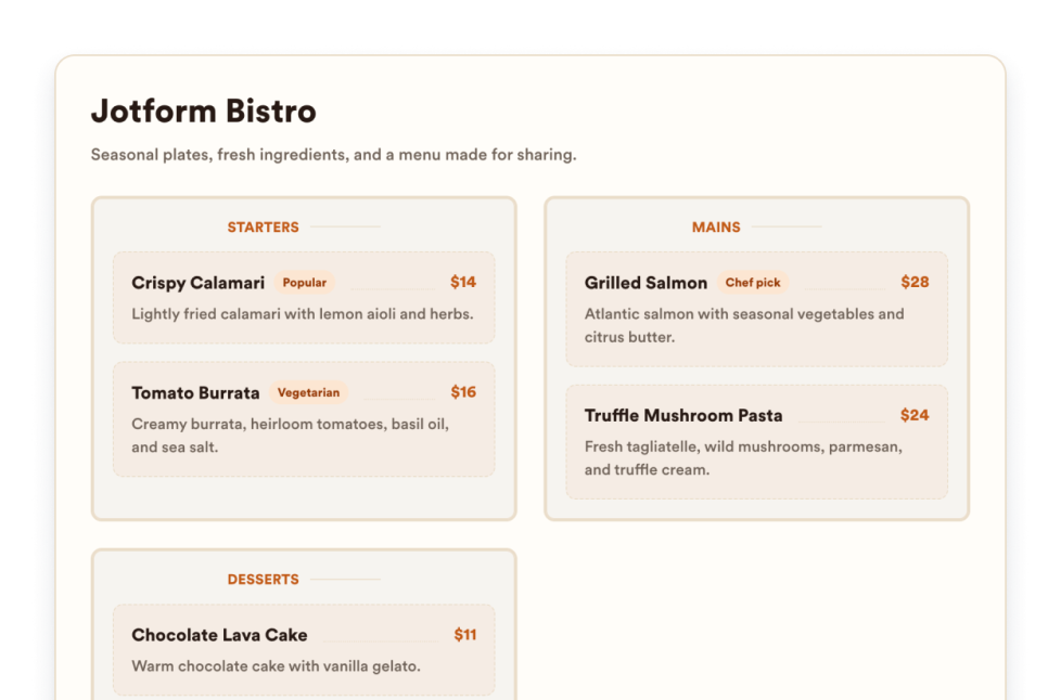 Restaurant Menu