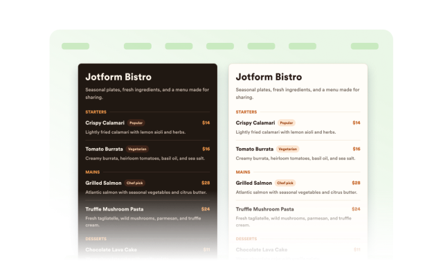 Style Light and Dark Menu Themes