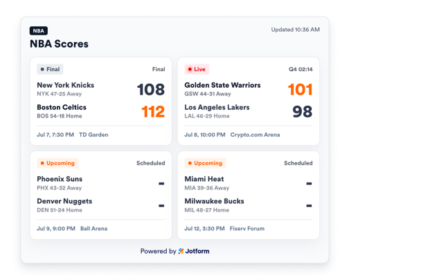 Create Your Own NBA Scores Widget in Seconds for Your Website