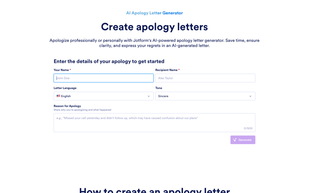 AI Apology Letter Generator