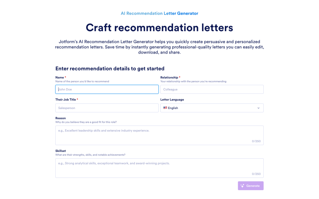 AI Recommendation Letter Generator