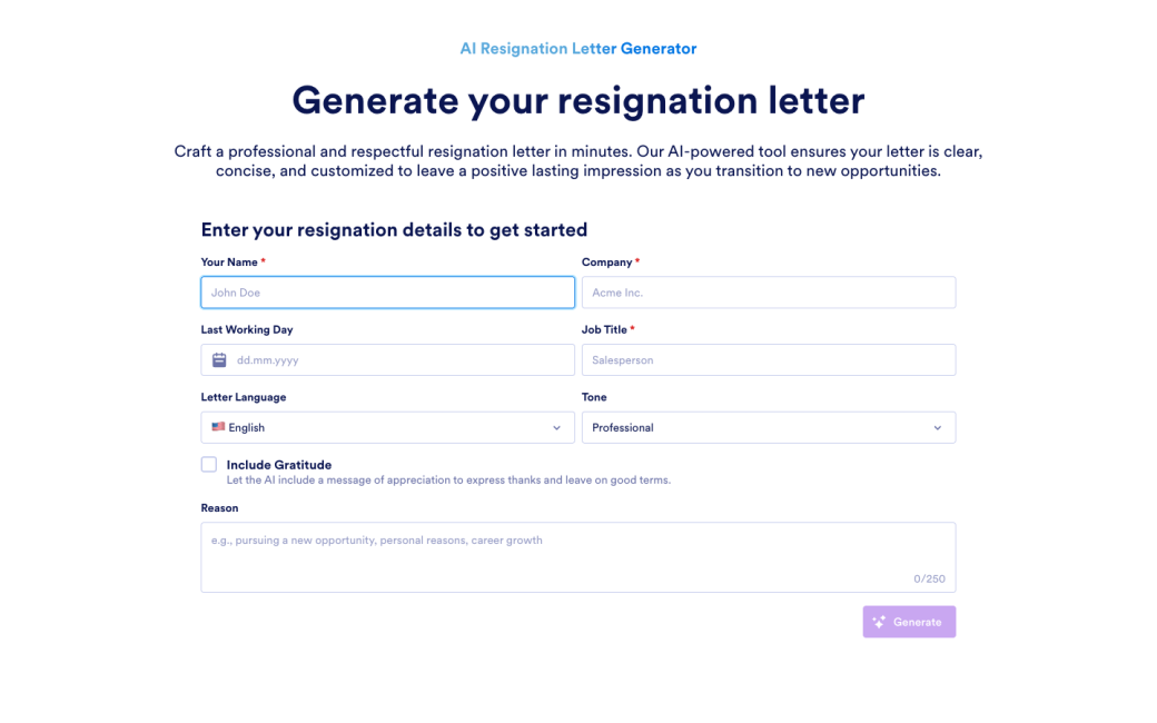AI Resignation Letter Generator