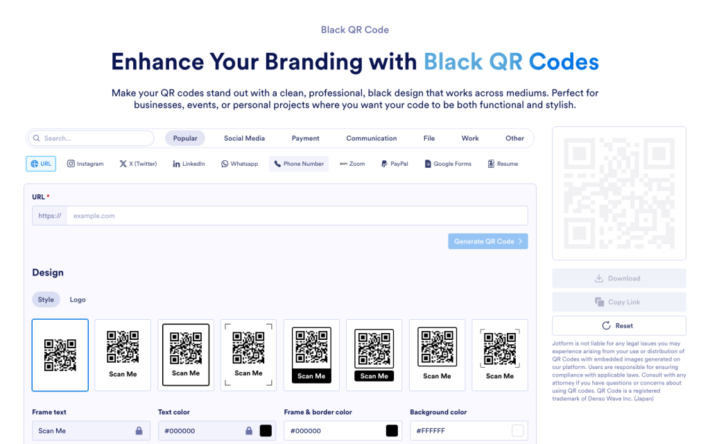 Black QR Code Generator