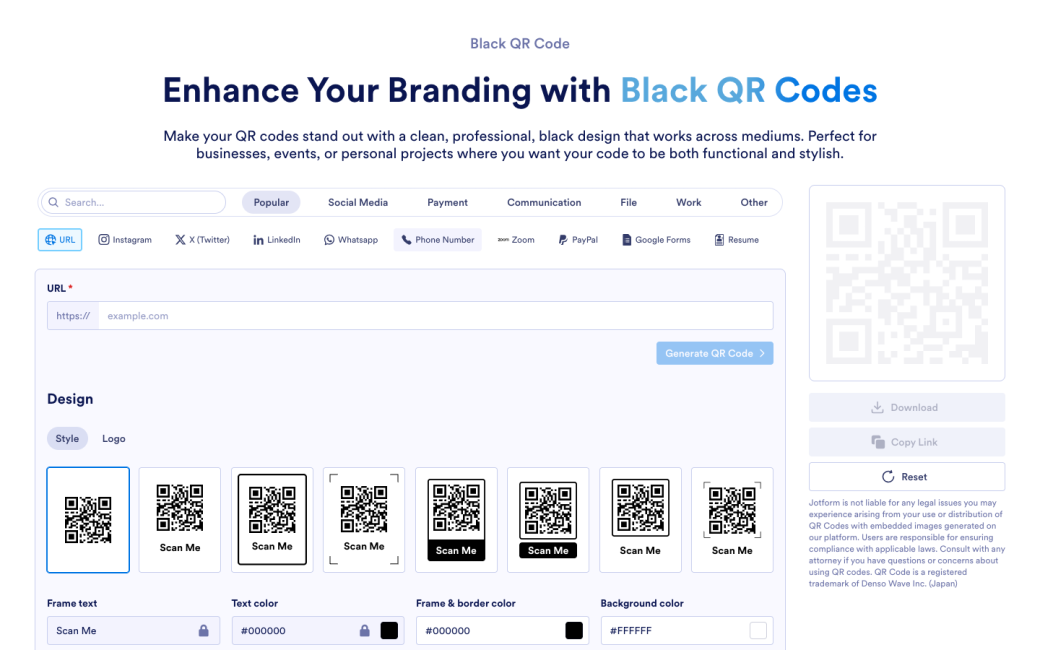 Black QR Code Generator