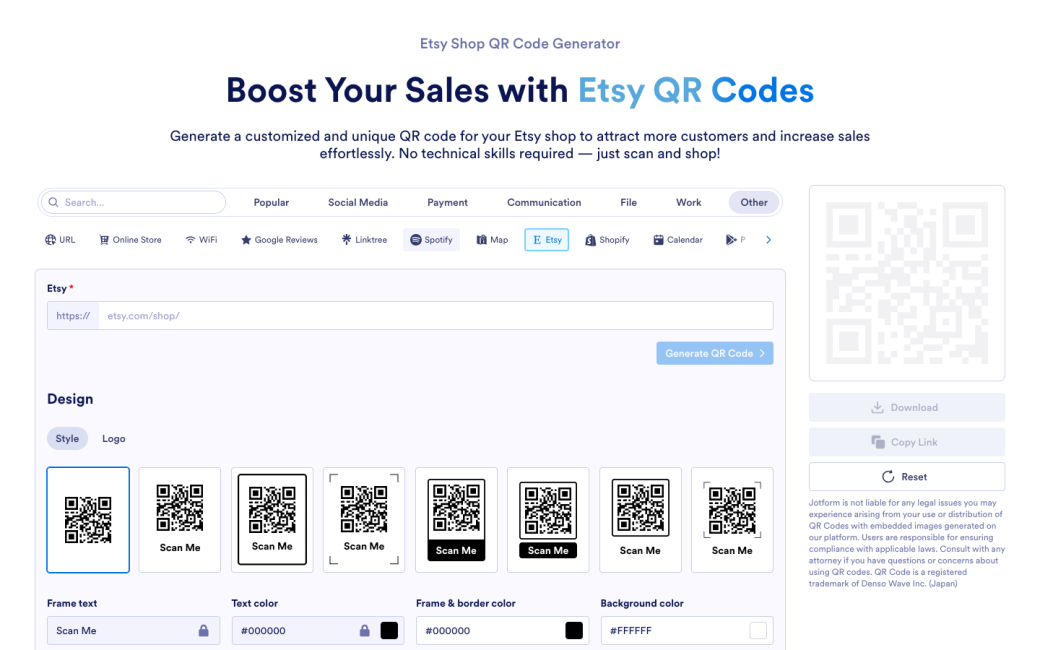 Etsy Shop QR Code Generator