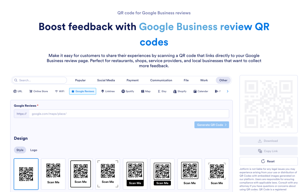 QR code Generator for Google Business reviews