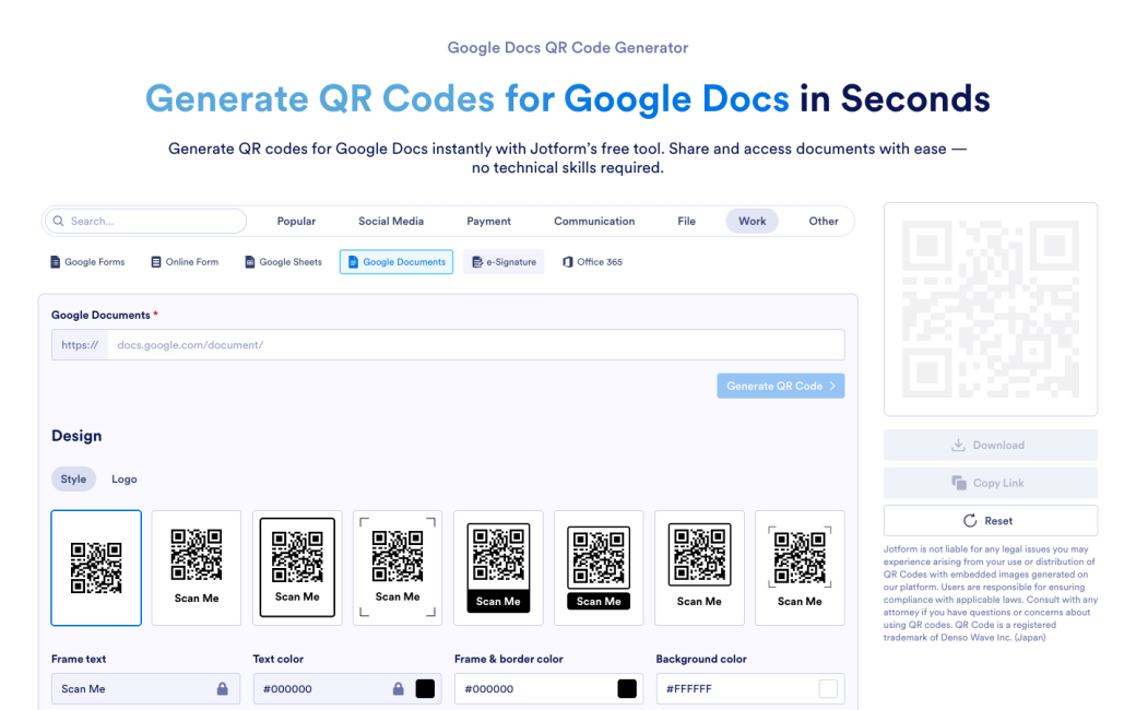 Google Docs QR Code Generator