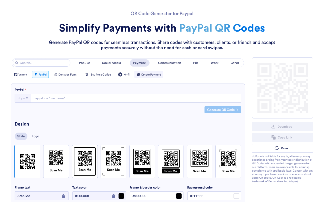 QR Code Generator for Paypal
