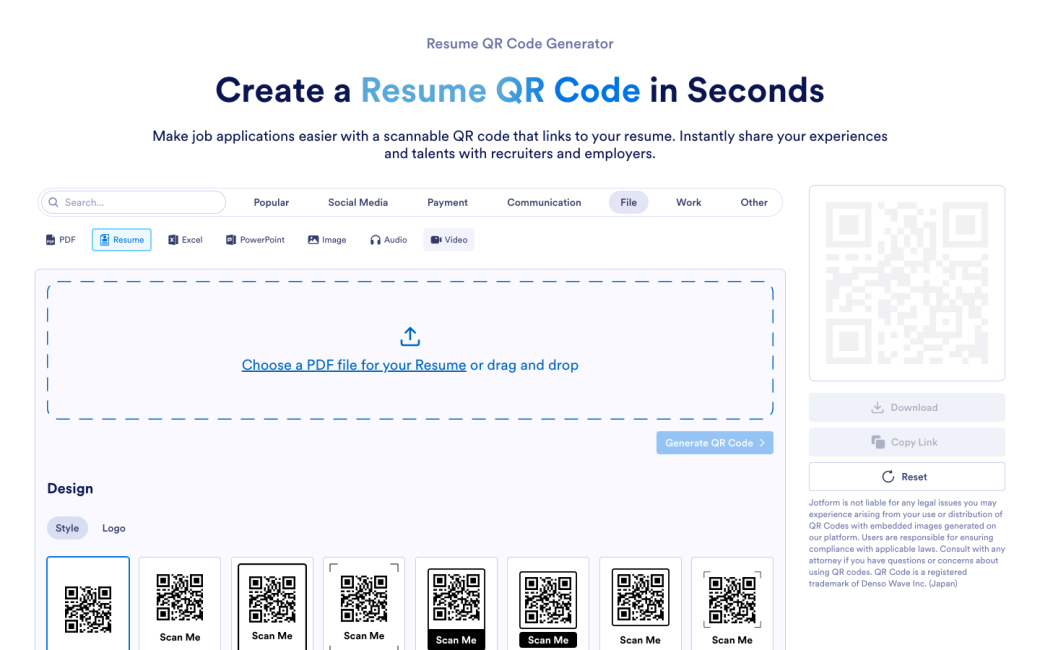 Resume QR Code Generator
