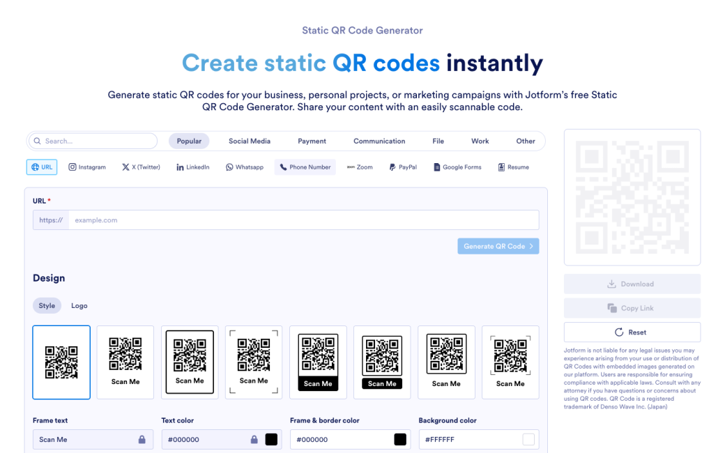 Static QR Code Generator