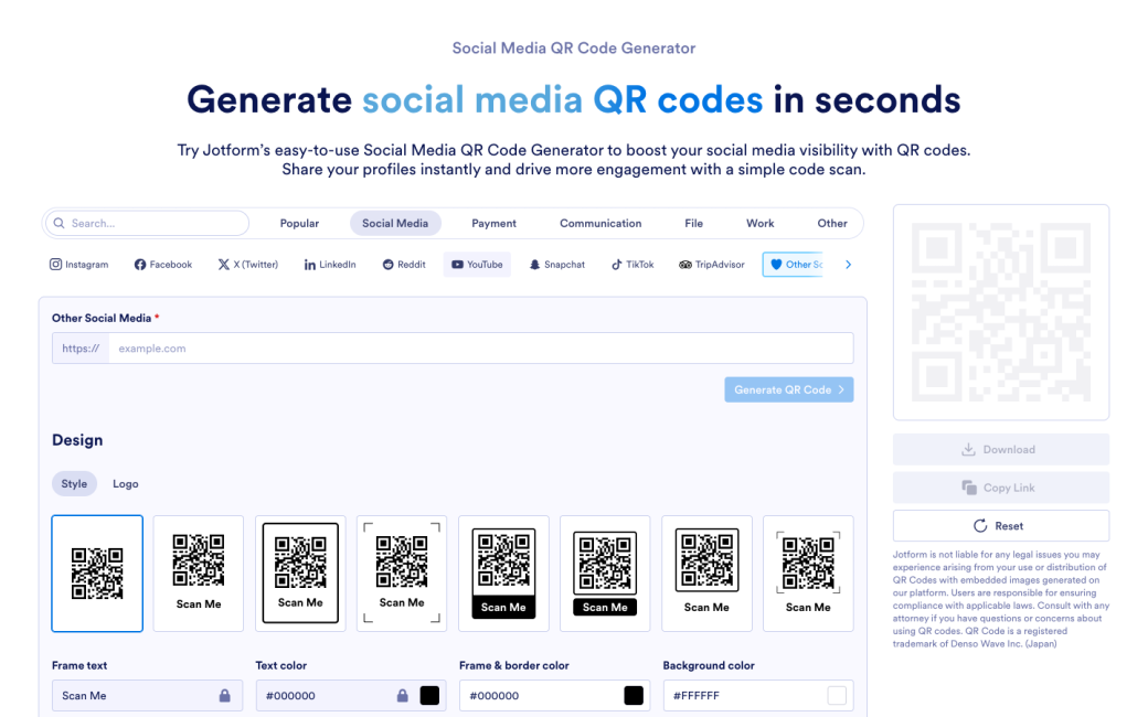Social Media QR Code Generator