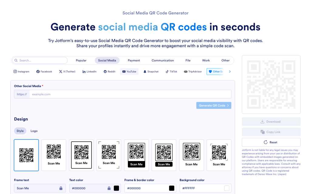 Social Media QR Code Generator