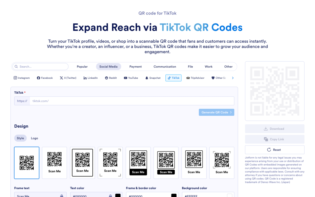 QR Code Generator for TikTok